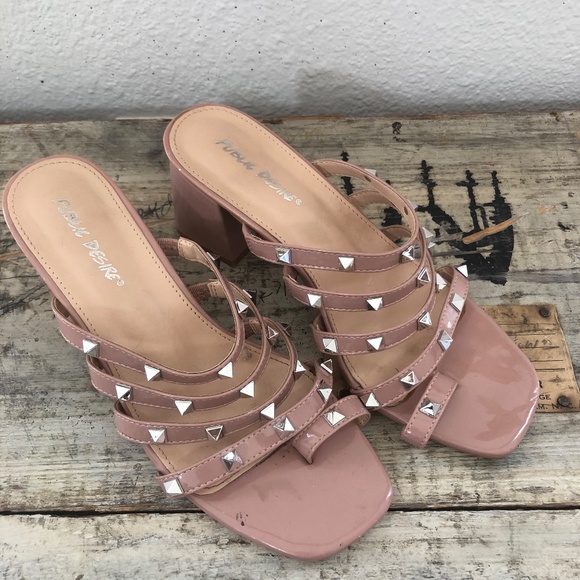 Public Desire Blush Studded Chunk Heels - Picture 2 of 7